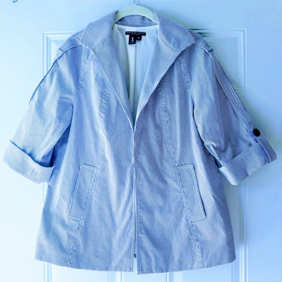 Peace of Cloth Blue White Pinstripe Open Blazer - Picture 1 of 11